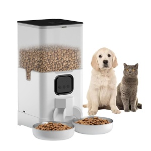 Hranitor automat Dual Bowl pentru Caini si Pisici, 6L, Alimentare Dubla, Controlul Portiei, Wi-Fi 2.4 Ghz, Inregistrare Vocala 10 Secunde, Programabil, Alb
