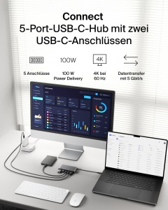 Hub USB-C Belkin 5-in-1, HDMI 4K 60Hz, 100W Power Delivery, Gri - Img 2