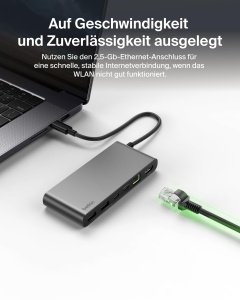 Hub USB-C Belkin Connect 8-in-1, 4K 60Hz, 100W PD, 2.5Gb Ethernet, Gri - Img 8