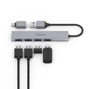 Hub USB Hama 4 Porturi, USB-A si USB-C, Aluminiu, Ultra Slim - Img 3