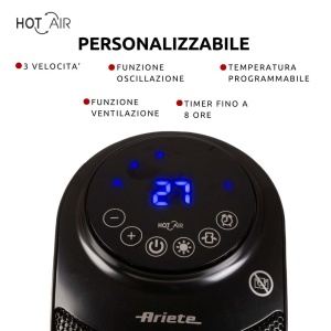 Incalzitor cu ventilator turn Ariete 8213, 2200 W, 3 niveluri de viteza, temporizator de pana la 8 ore, functie de ventilatie, functie de oscilatie, tehnologie ceramica, afisaj LED, negru - Img 4