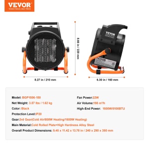 Incalzitor de sera VEVOR, incalzitor rapid PTC de 2000 W cu protectie la supraincalzire, setare cu 3 viteze, incalzitor mic pentru cort de crestere, incalzitor electric portabil cu ventilator pentru sera, camera de flori, loc de munca - Img 8