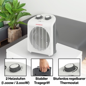 Incalzitor ventilator mobil si compact Clatronic(r) | Incalzitoare cu ventilator 2000W si 1000W | Radiatoare cu functie de ventilator | Incalzitor ventilator mic cu indicator luminos si protectie la supraincalzire | HL 3761 - Img 4