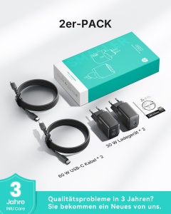 Incarcator rapid INIU 30W USB-C cu cablu de 1,5m, 2 porturi, negru - Img 6
