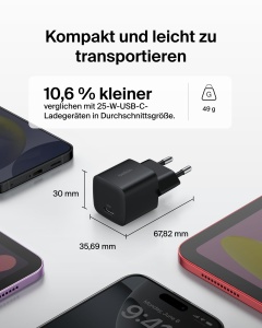 Incarcator USB-C Belkin 25W cu cablu USB-C de 1m, compact, negru - Img 2