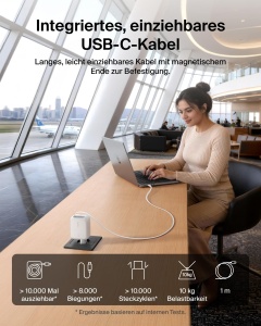Incarcator USB-C Belkin 67W cu cablu retractabil de 1m, compact si rapid - Img 3