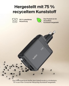 Incarcator USB-C Belkin UltraCharge 70W cu cablu retractabil, 3 porturi - Img 9