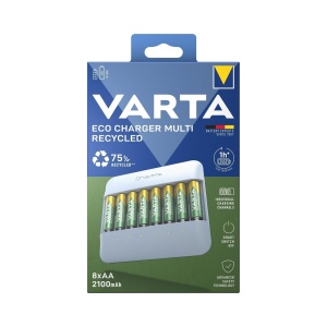 Incarcator VARTA Eco Charger Multi, 8x AA 2100mAh, design modern, reciclat - Img 2