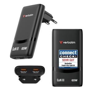 Incarcator Verbatim Fold n Go GaN 65W 2x USB-C Negru