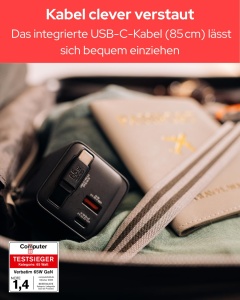 Incarcator Verbatim GaN 65W cu 2 porturi, cablu USB-C retractabil, negru - Img 6