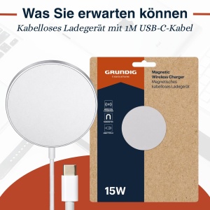 Incarcator wireless Grundig 15W, design magnetic, USB Type-C, argintiu - Img 7