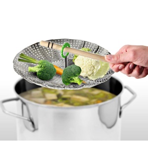Insertie pentru abur Fackelmann O 24 cm, Insertie pentru abur, Cratita cu insertie pentru abur, Insertie pentru sita pentru gatire usoara, pentru legume sanatoase, gatite cu tandrete (culoare: argintiu/verde), Cantitate: 1 bucata - Img 3