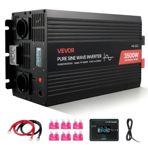 Inversor de tensiune VEVOR TP-3500W, 3500W, 12V DC la 230V AC, cu LCD si 4 porturi