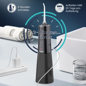 Irigator bucal Vimmk, 300 ml, 5 moduri, 8 accesorii, IPX7, Negru - Img 7