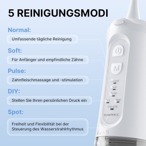 Irigator oral TUREWELL, 310ML, 5 moduri, 4 duze, IPX7 - Img 4
