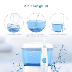 Irigator oral TUREWELL, Curatator interdental electric cu 10 niveluri de presiune si 8 duze, Irigator oral impermeabil IPX7, ata dentara de apa de 600 ML pentru casa (alb) - Img 5