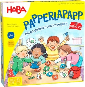 Joc de societate HABA Papperlapapp 6 jocuri pentru copii de la 3 ani, 18 figurine din lemn