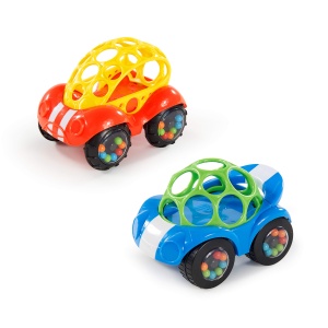 Jucarie auto Bright Starts Oball Rattle Roll pentru bebelusi 3 luni albastru sau rosu