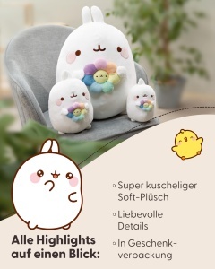 Jucarie de plus NICI Molang 61165 cu floare curcubeu alb in cutie cadou - Img 4