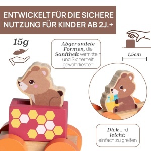 Jucarie din lemn Chicco Teddybear Zug cu 3 vagoane si 5 blocuri colorate - Img 3