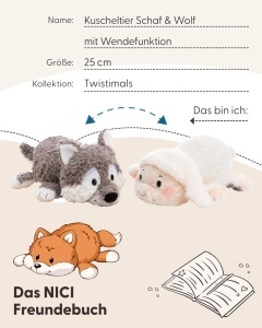 Jucarie Plush 2in1 NICI - Oaie si Lup, 25cm, Culoare Bej - Img 6