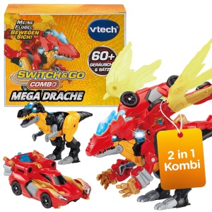 Jucarie Transformabila VTech Switch and Go Dinos Combo Mega Drache 2-in-1, 3-8 ani