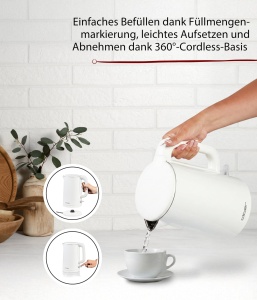 Kettle electric Cloer 4321, 1.5L, 1500W, inox, alb - Img 3