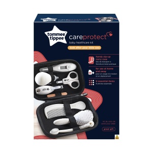Kit de ingrijire pentru bebelusi Tommee Tippee, 9x elemente esentiale pentru nou-nascuti pentru casa si in deplasare, carcasa de calatorie stergatoare si impermeabila (designul poate varia)