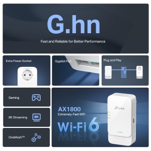 KIT PGW2440 TP-Link Wi-Fi Powerline G.hn2400, AX1800 Wi-Fi 6, pana la 1428 Mbps prin Powerline, Gigabit Ethernet, Priza suplimentara, Plug & Play, Nu este compatibil cu HomePlug AV/AV2 - Img 2