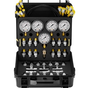 Kit Testare Presiune Hidraulica VEVOR TKS-4 5 Manometre 13 Cuplaje 14 Conectori T 5 Furtunuri Cutie Transport
