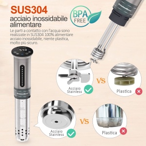KitchenBoss Sous Vide G310 Argintiu IPX7 Rezistent la Apa Control Precizie 40-90degC - Img 2