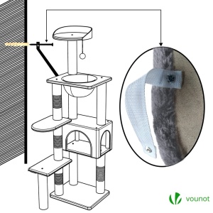 Kratzbaum pentru pisici VOUNOT XL, 138cm, gri, cu sisal si platforme - Img 7