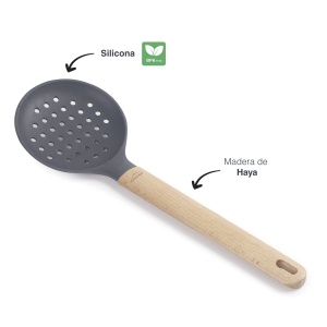 Lacor 68188 Spumiera din silicon maner din lemn de fag rezistenta la temperaturi inalte 34 cm gri - Img 3