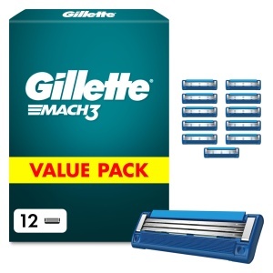 Lame de ras Gillette Mach 3 Turbo, 12 bucati, albastru, pentru barbierit confortabil