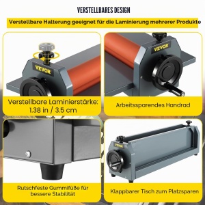 Laminator manual VEVOR 750 mm, constructie metalica, roluri din cauciuc - Img 5