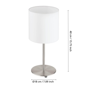Lampa de masa EGLO Pasteri, 40 cm, abajur textil alb, baza nichel mat, E27 - Img 7