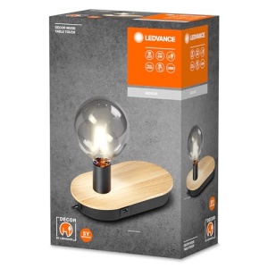 Lampa de masa LEDVANCE DECOR Wood, E27, USB, negru, lemn FSC, IP20 - Img 9