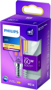Lampa LED Philips Classic E14 (60 W), lampa LED cu lumina alba calda, iluminare LED cu economie de energie cu durata lunga de viata