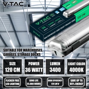 Lampa LED V-TAC 120 CM 36W IP65 cu Chip Samsung, 3400 Lumen, Neutral Alb 4000K - Img 3