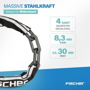 Lant de bicicleta FISCHER PROTEC PLUS CK100, 100 cm, negru, cu 3 chei - Img 4