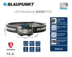 Lanterna frontala Blaupunkt LED 100 Lumen, 5 moduri de iluminare, ultraleggera - Img 2