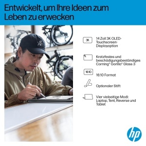 Laptop 2-in-1 HP OmniBook X Flip, 14 2K Touchscreen, AMD Ryzen 7, 16GB RAM, 512GB SSD, Argintiu - Img 3