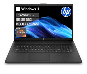 Laptop HP 17,3 FHD, AMD Ryzen 3, 8 GB RAM, 512 GB SSD, Negru