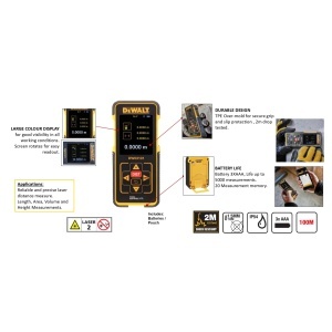 Laser-Distanzmesser DeWALT DW03101, 100m, Display iluminat, 2x LR03 - Img 5