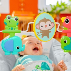 Leagan pentru bebelusi Bright Starts Playful Paradise, Unisex, cu vibratii si jucarii - Img 7