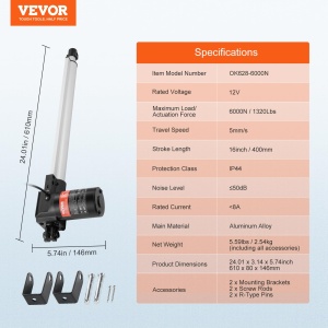 Linear actuator VEVOR OK628-6000N 6000N 400mm IP44 zgomot redus - Img 7