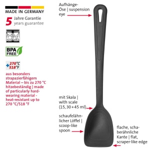 Lingura de tigaie Westmark rezistenta la caldura pana la 270 degC 518 degF in forma de lopata scala interna 15 30 si 45 ml plastic Gentle Plus negru 2 - Img 4