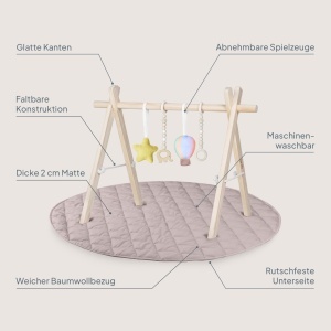 Lionelo Anis Baby Gym cu arc din lemn si saltea de joaca 100 cm Montessori - Img 9