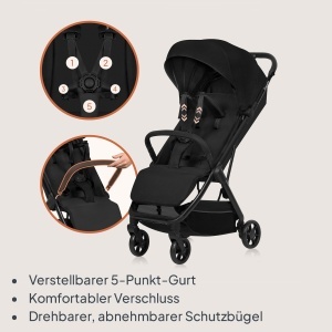 Lionelo Julie Air Buggy pana la 22 kg de la 6 m la 4 ani Pentru aeronave Roti pivotante Suspensie 360deg Mecanism de pliere cu o singura mana Reglarea spatarului Copertina SPF50+, usoara - Img 7