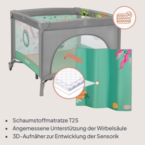 Lionelo Mille Plus 2-in-1 Patut pliabil si tarc de joaca 100x100 cm cu saltea T25 si roti cu frana - Img 2